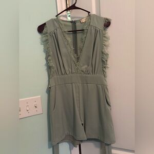 Sage Green Sleeveless Jumpsuit with Lace Trim